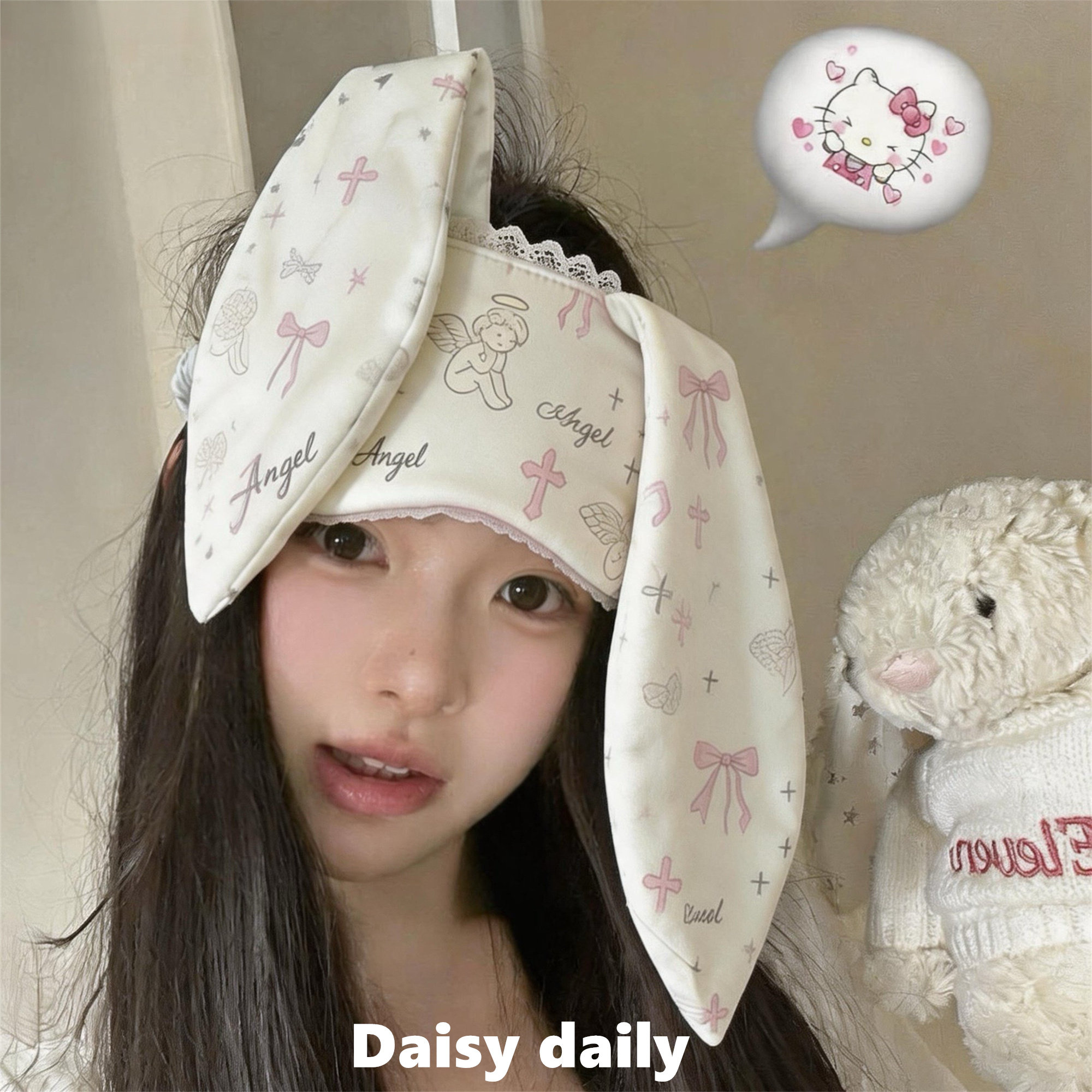 好可爱!甜妹少女感兔耳朵花边眼罩女ins风卡通二次元睡觉遮光睡眠图片