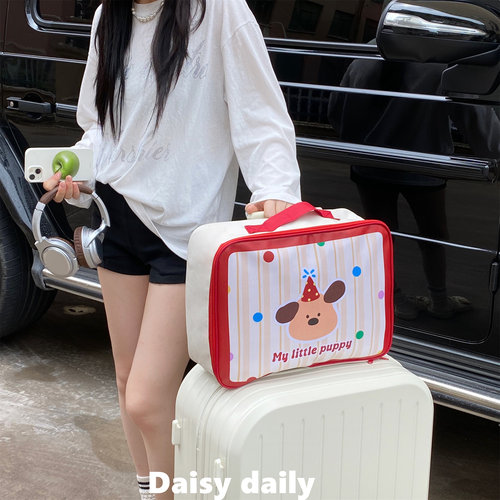可爱卡通旅行手提包女大容量整理包行李箱附加拉杆短途便携收纳包