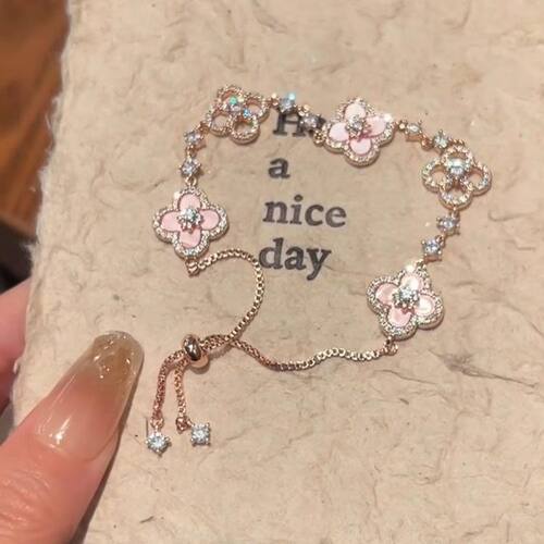 粉色四叶花朵闪钻手链女轻奢小众