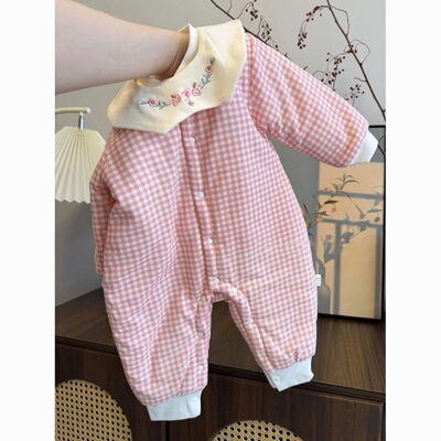 婴儿连体衣服新生儿冬装加厚宝宝夹棉外套春秋冬薄棉衣哈衣外出服