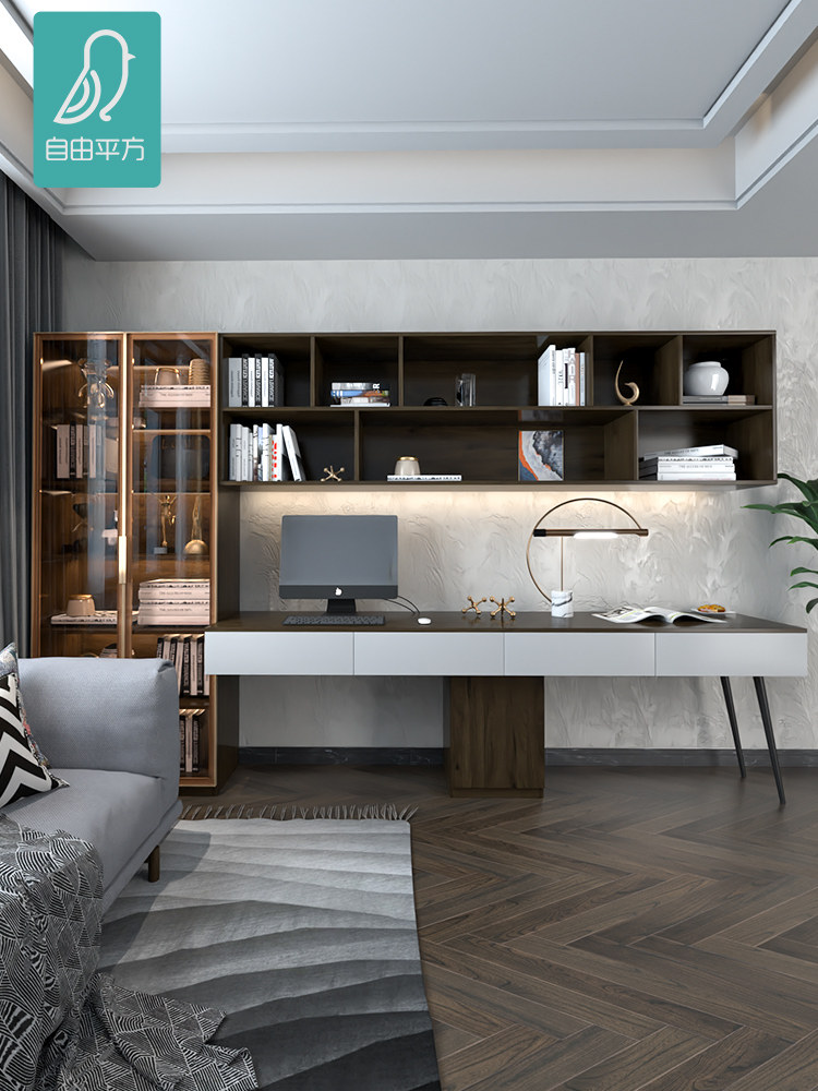 现代简约书柜书桌一体家用卧室电脑桌定制飘窗转角大双人长工作台,住宅家具,书桌,淘宝优惠券,粉丝福利购,淘宝优惠卷