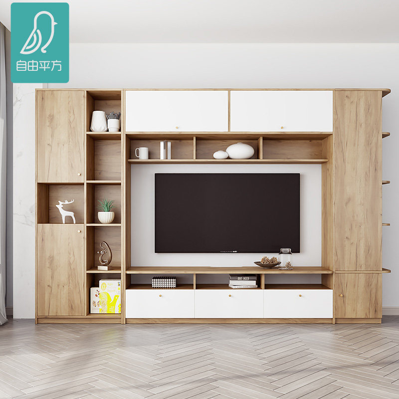 简约定制电视柜收纳储物柜一体电视墙客厅家用落地高柜小户型zy