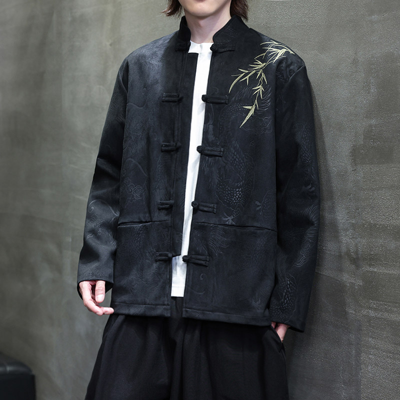 2025麂皮绒秋新中式红大龙提花刺绣夹克唐装外套A698-P110，男装夹克，钱塘7008(原4008)