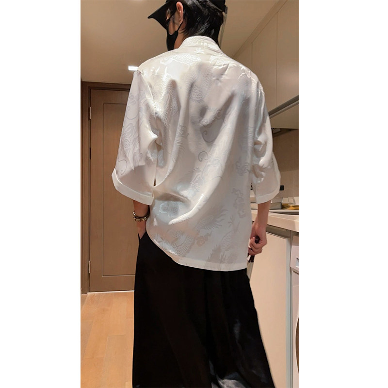 短视频2025夏季冰丝大龙提花短T可做套装A3012-单P50/套P100,男装休闲套装,钱塘7008(原4008)