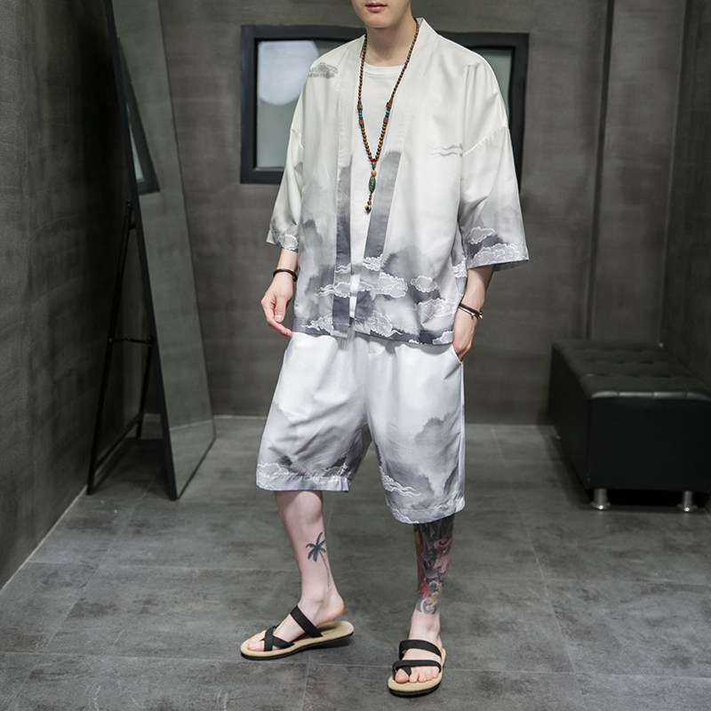 A3005*大码2021中国风 水墨画沙滩休闲 冰丝面料 汉服套装p80图片