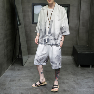 A3005*大码2021中国风 水墨画沙滩休闲 冰丝面料 汉服套装p80图片