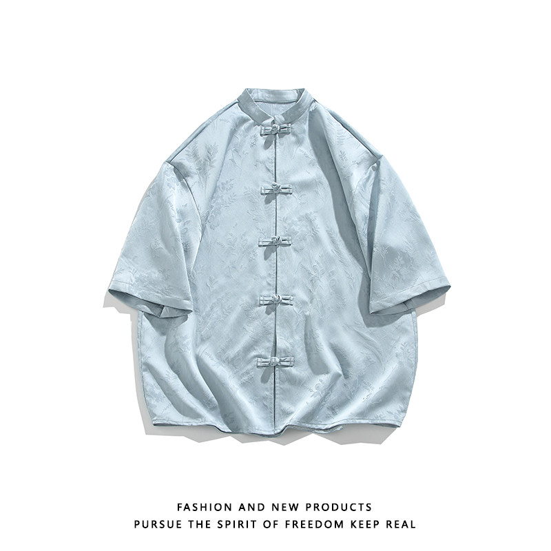 麦穗提花夏季新品2026风汉服短袖衬衫/衬衣A677-p65,男装T恤,钱塘7008(原4008)