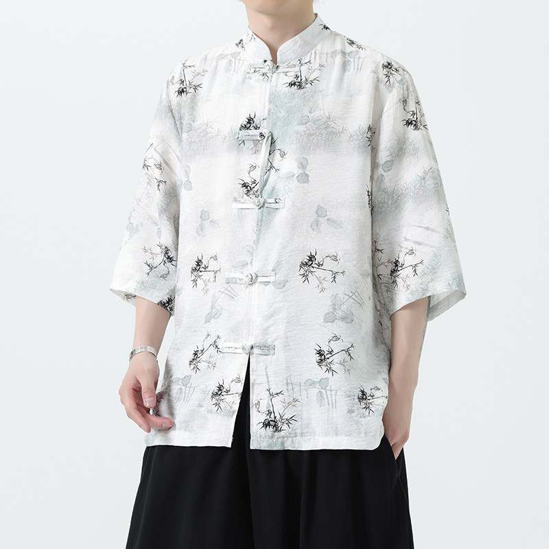 现货特P502026夏季男装风唐装汉服新中式短袖衬衣A681,男装T恤,钱塘7008(原4008)