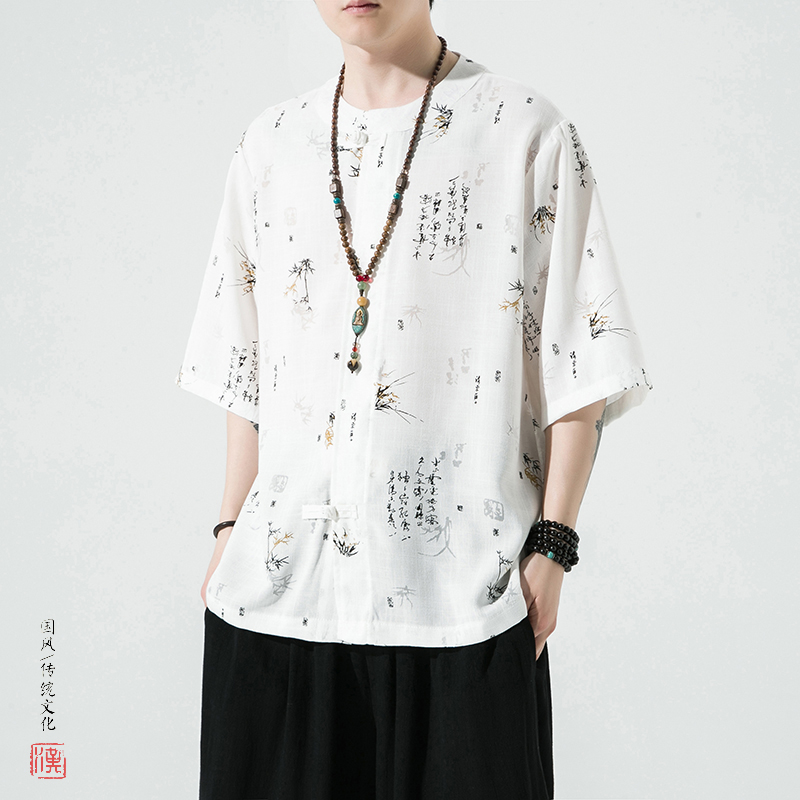 风夏2025仿麻水洗抗皱唐装汉服短袖衬衫/衬衣A868-p55，商品下架区商品下架区，钱塘7008(原4008)