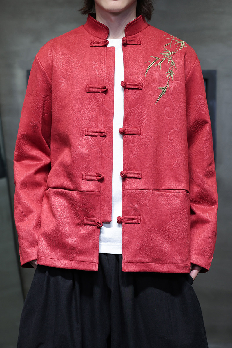 2026春麂皮绒新中式红大龙提花刺绣夹克唐装外套A698-P110,男装夹克,钱塘7008(原4008)