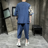 2026夏季大码风口袋仙鹤T恤+七分裤套装A723-P80，男装牛仔裤，钱塘7008(原4008)