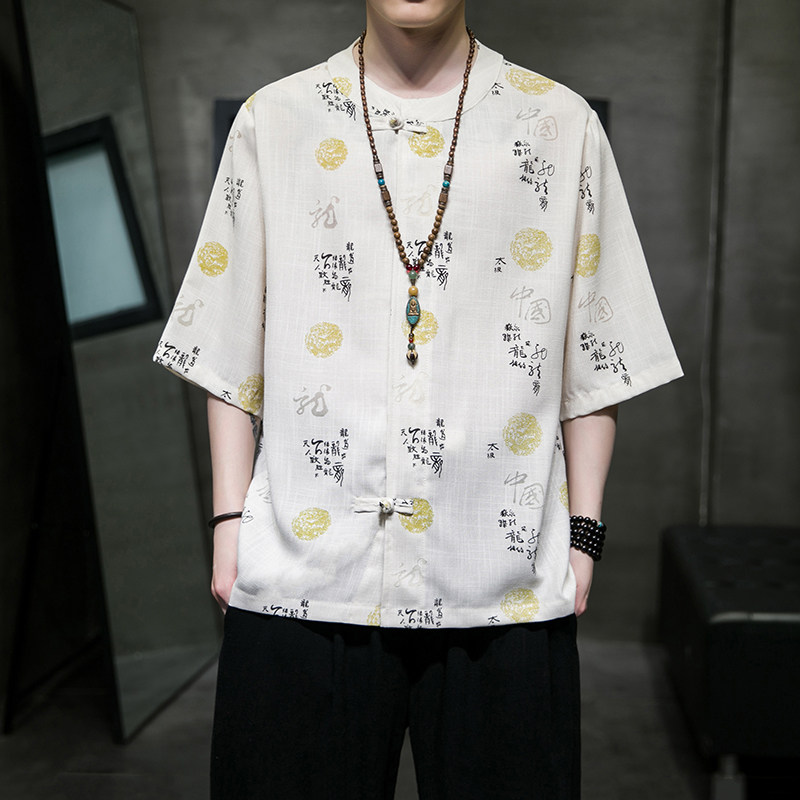 风夏2026 仿麻水洗抗皱 唐装汉服短袖衬衫/衬衣A868-p55图片
