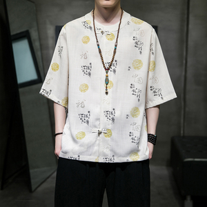 风夏2026 仿麻水洗抗皱 唐装汉服短袖衬衫/衬衣A868-p55图片