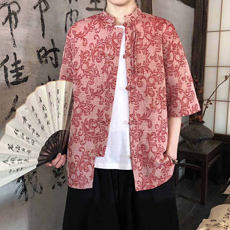 新品夏2025提花3色风汉服短袖衬衫/衬衣A672-p65,男装衬衫,钱塘7008(原4008)
