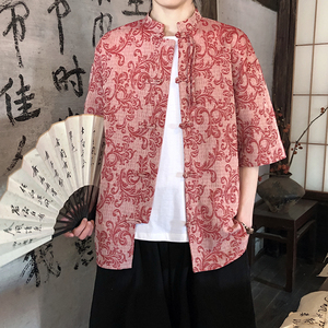 新品夏2025 提花3色 风 汉服短袖衬衫/衬衣A672-p65图片