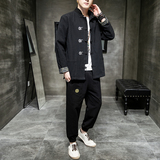 A1012秋冬中国风2020纽扣刺绣棉麻盘扣/唐装/汉服套装P125，男装民族服装，钱塘7008(原4008)