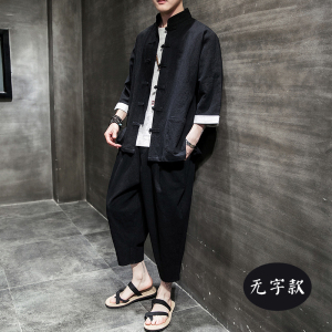 A718*组合有字+无字 2021大码中国风  棉麻盘扣 汉服套装p100图片
