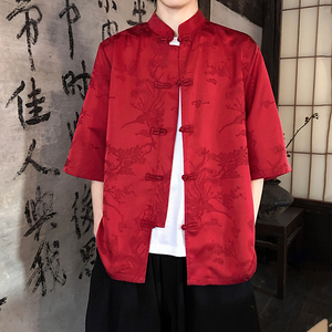 凤凰提花 夏季新品2026 风 汉服短袖衬衫/衬衣A688-p65，男装T恤，钱塘7008(原4008)
