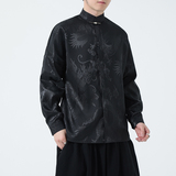 百搭2026春大龙年提花黑白色新中式长袖汉服衬衫A620*P70，男装衬衫，钱塘7008(原4008)