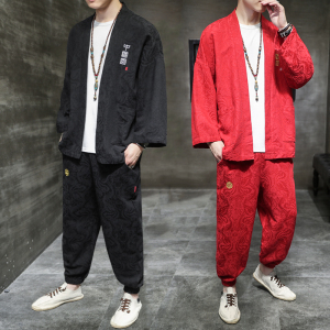 A1085*春夏2021大码中国风提花款龙凤开衫汉服套装p100