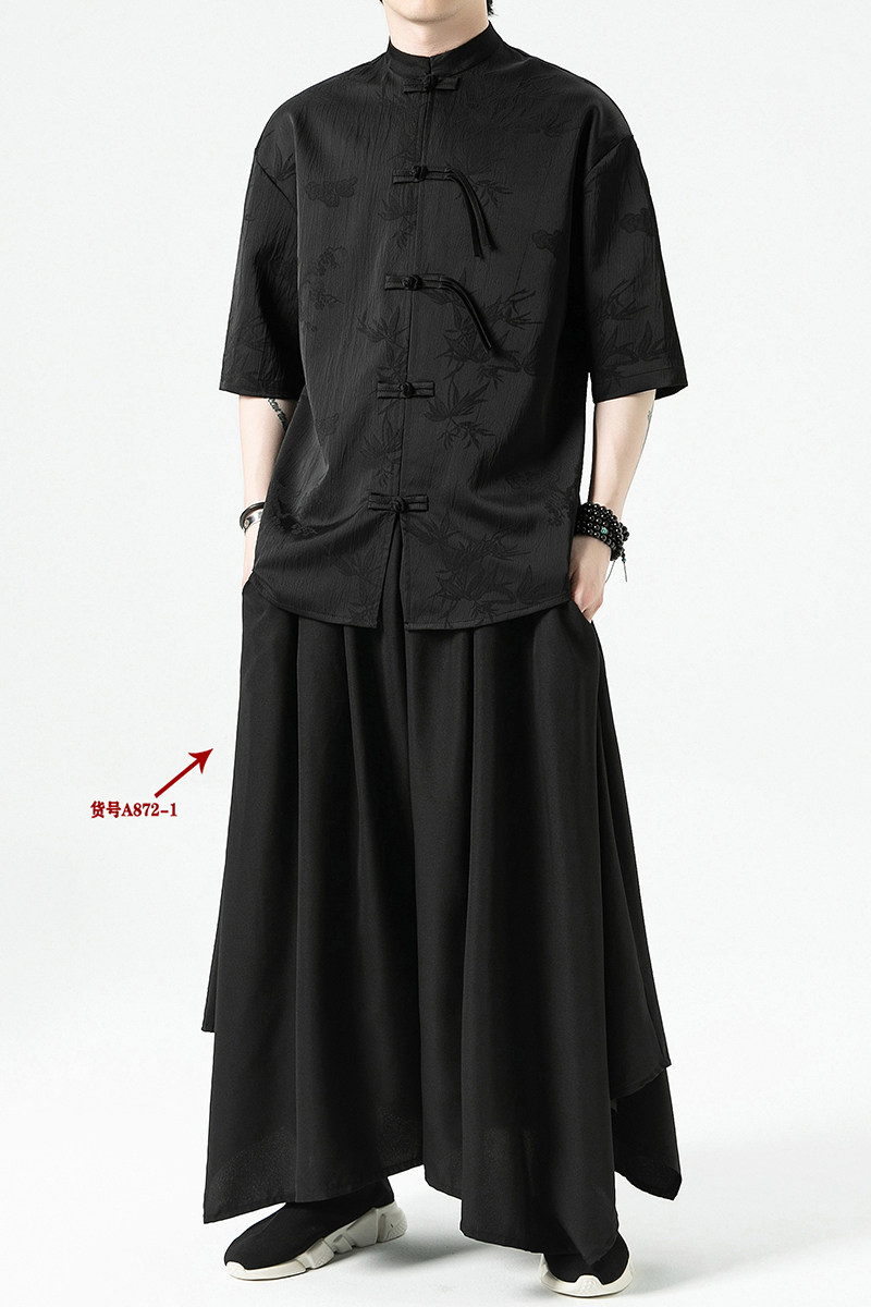 过年大红冰丝竹子夏风2026盘扣短袖汉服衬衫A890-p65,男装T恤,钱塘7008(原4008)