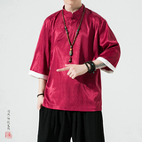 特价风夏2026冰丝抗皱唐装汉服短袖T恤特价A870p35，男装T恤，钱塘7008(原4008)