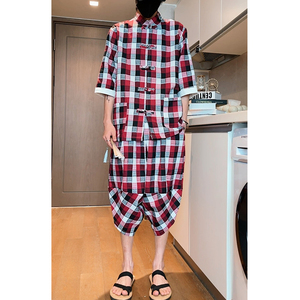 有视频 跑量特价 开衫套装 夏2026风 棉麻格子套装A3025-p60，男装休闲套装，钱塘7008(原4008)