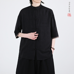 新品夏2026 防皱冰丝3色 风 汉服短袖衬衫/衬衣A670-p60图片