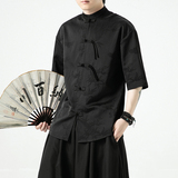 抖音直播品质冰丝竹子夏风2024盘扣短袖汉服衬衫A890-p65，男装T恤，钱塘7008(原4008)