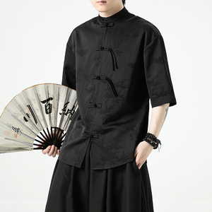 抖音直播品质 冰丝竹子 夏风2024  盘扣 短袖汉服衬衫A890-p65图片