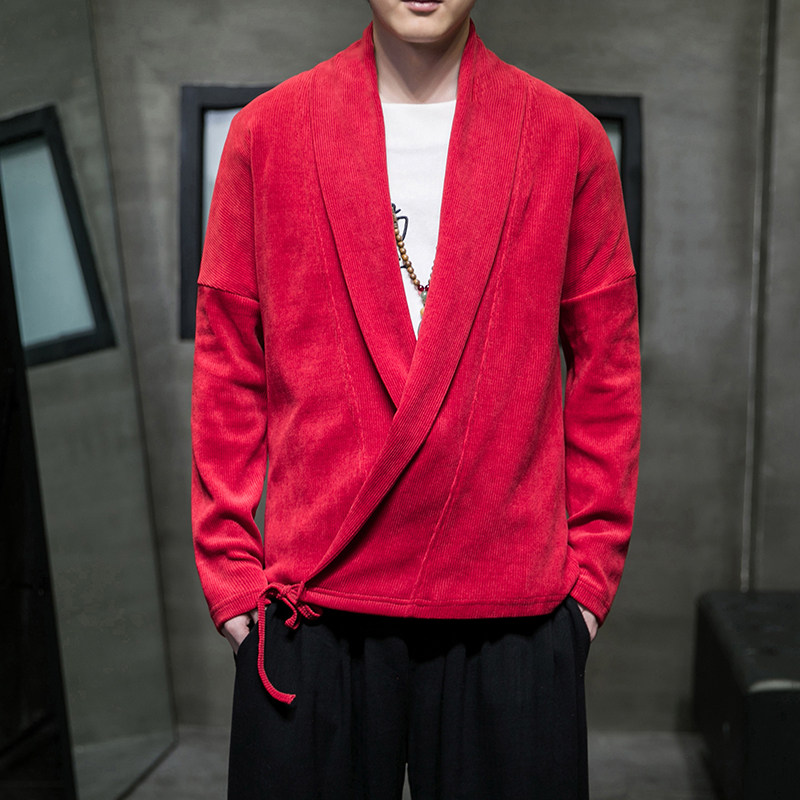 有货A859春2026大码针织开衫纯色V领汉服民族开衫p65，男装民族服装，钱塘7008(原4008)