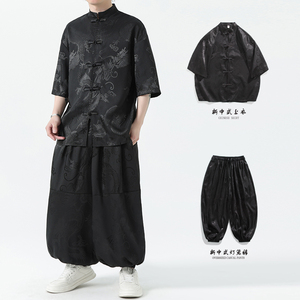 现货新款冰丝款 提花龙夏2025 团购新中式短袖衬衫/衬衣A669*p55图片