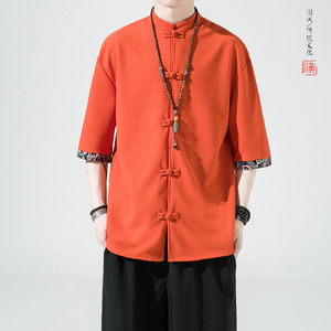 夏新2026  新品风  华夫格面料 汉服唐装短袖男T恤A9005-p48图片