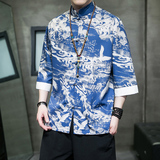 风2026抗皱冰丝夏季盘扣新汉服短袖衬衫/衬衣A878*p60，男装T恤，钱塘7008(原4008)