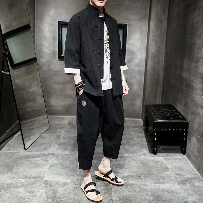 2026夏季大码风棉麻盘扣开衫汉服套装A718-p80,男装休闲套装,钱塘7008(原4008)