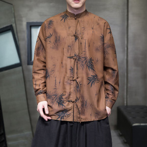 有货！新中式2026春 水墨竹  风   汉服盘扣长袖衬衫A905*P68图片