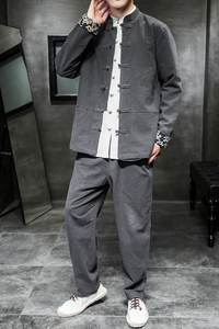 A795风2021秋盘扣 印花 男汉服套装图片