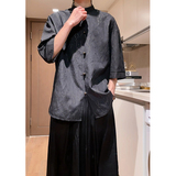 烫金褶皱设计夏季新品2025风汉服短袖衬衫/衬衣A811-p65，男装T恤，钱塘7008(原4008)