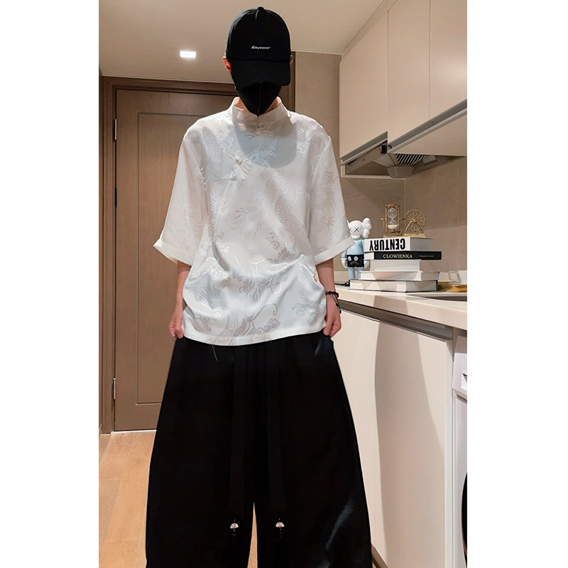 短视频2025夏季冰丝大龙提花短T可做套装A3012-单P50/套P100,男装休闲套装,钱塘7008(原4008)