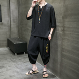 A3002*中国风2021冰丝款T恤+七分裤哈伦裤套装P90，男装休闲套装，钱塘7008(原4008)