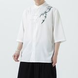 现货竹子刺绣款夏2026团购新中式短袖衬衣上衣A662-p45，男装T恤，钱塘7008(原4008)