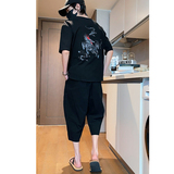 风2026夏龙刺绣棉麻T恤+七分裤套装A722-P90，男装牛仔裤，钱塘7008(原4008)