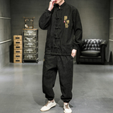 A2021人气！风2021秋冬篆文刺绣盘扣/唐装/汉服套装，男装民族服装，钱塘7008(原4008)