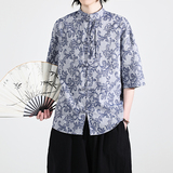 新品夏2025提花3色风汉服短袖衬衫/衬衣A672-p65，男装衬衫，钱塘7008(原4008)