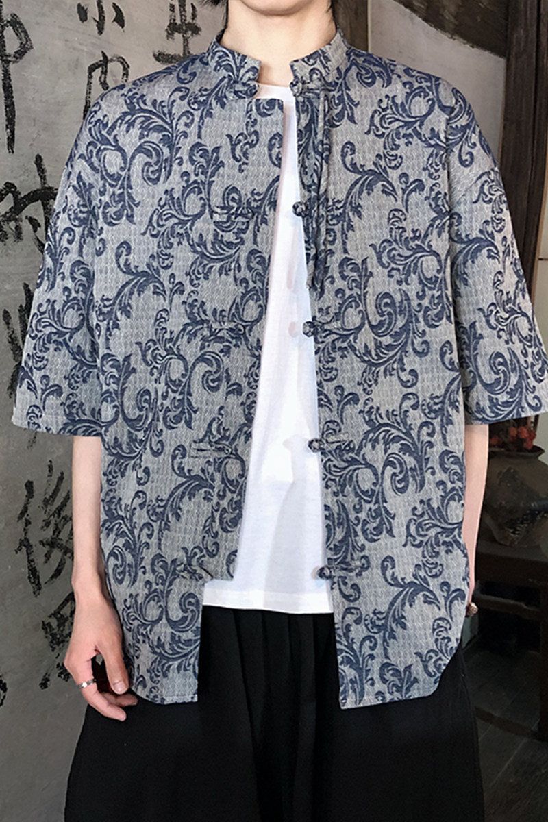 新品夏2026提花3色风汉服短袖衬衫/衬衣A672-p65,男装T恤,钱塘7008(原4008)