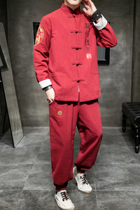 A1003风2021 双臂刺绣 棉麻盘扣/唐装/汉服套装图片