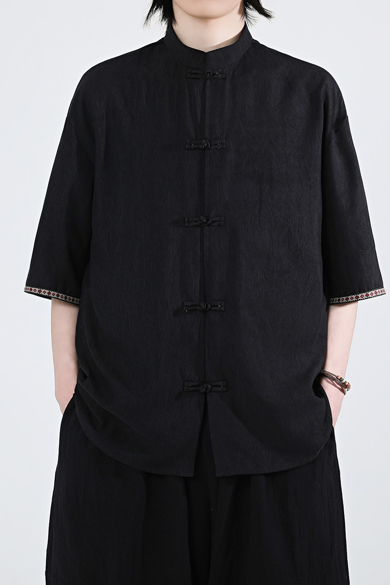 现货新品夏2026过年红红冰丝3色汉服短袖衬衫/衬衣A670-p60,男装T恤,钱塘7008(原4008)
