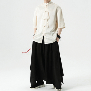过年大红 冰丝竹子 夏风2026  盘扣 短袖汉服衬衫A890-p65图片