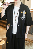 JJ002夏汉服开衫中国风大码2021鱼刺绣短袖开衫p45，男装民族服装，钱塘7008(原4008)
