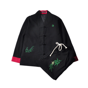 A1018团购中国风2021秋冬 竹子刺绣 棉麻盘扣/汉服套装P130图片